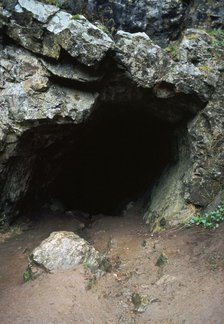 Aveline's hole, a paleolithic cave dwelling, 12000 BC. Artist: Unknown