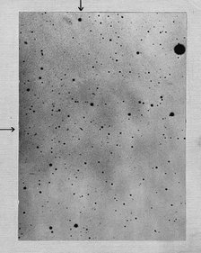 Long exposure of star field showing track of the asteroid Sappho against points of stars, 1892. Artist: Max Wolf