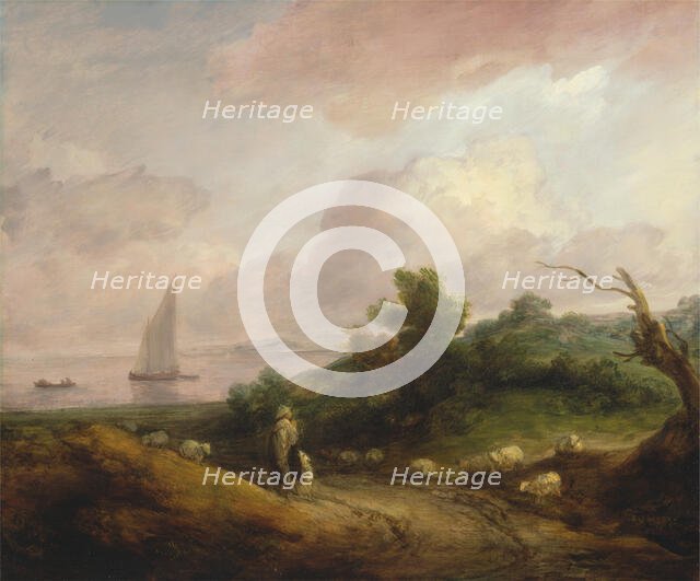 Coastal Landscape with a Shepherd and His Flock, between 1783 and 1784. Creator: Thomas Gainsborough.