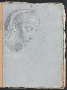 Verona Sketchbook: Head and shoulders of a woman (page 61), 1760. Creator: Francesco Lorenzi (Italian, 1723-1787).