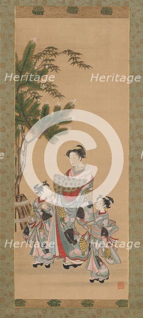 Courtesan and Two Attendants on New Year's Day, ca. 1780s. Creator: Isoda Koryusai.