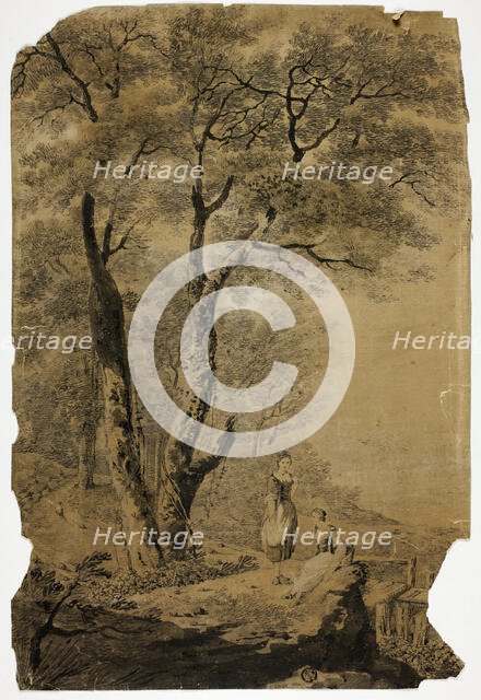 Wooded Landscape with Two Women in Foreground, n.d. Creator: Jean-Baptiste Pillement.