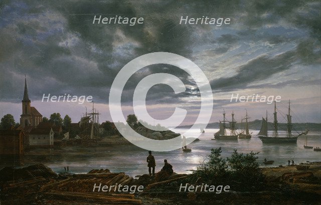 Larvik by Moonlight. Artist: Dahl, Johan Christian Clausen (1788-1857)