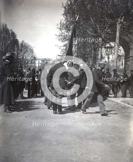 Barcelona. People in the swear allegiance to the flag ceremony of 1902 in the Victor Pradera Hall.