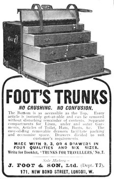 Foot's trunks: no crushing, no confusion, 1909. Creator: Unknown.