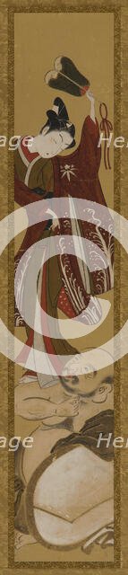 Young man standing on Hotei's shoulder, Edo period, 1615-1868. Creator: Unknown.