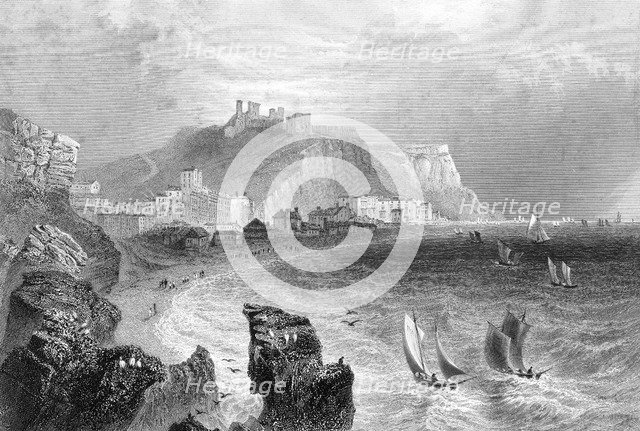 The coastline at Hastings, East Sussex, 1840.Artist: R Wallis