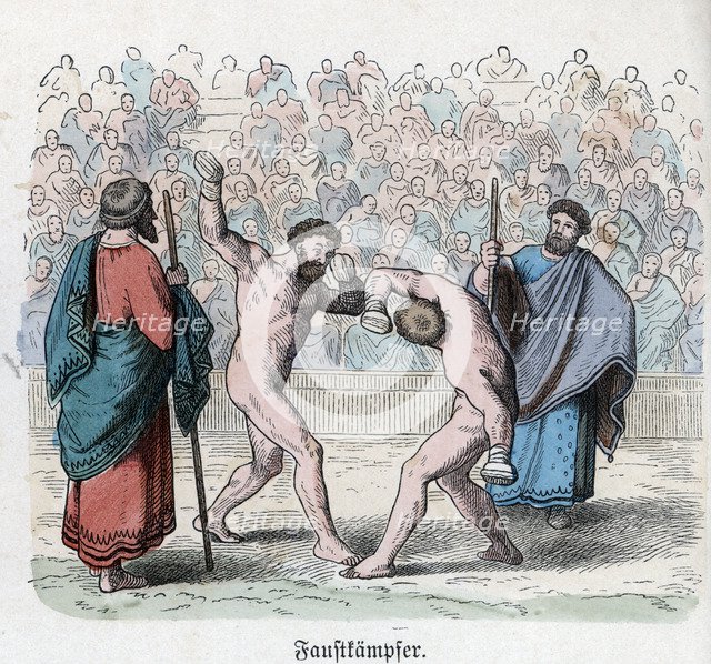 Ancient History. Greece. Athletic competitions. Fight. German engraving, 1865.