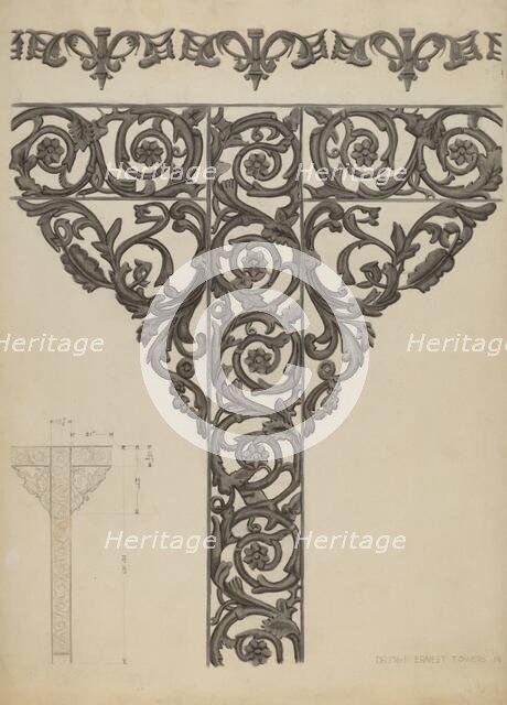 Iron Porch Support, c. 1936. Creator: Ernest A Towers Jr.