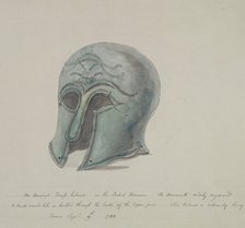 Ancient brass helmet from the British Museum, Holborn, London, 1784. Artist: William Angus