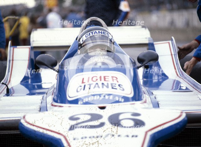 Jacques Laffite at the wheel of a Ligier-Cosworth, British Grand Prix, Brands Hatch, 1980. Artist: Unknown