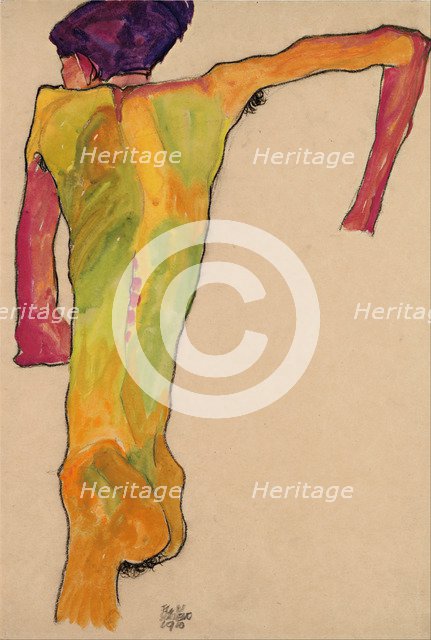 Male Nude, Propping Himself Up, 1910. Artist: Schiele, Egon (1890–1918)