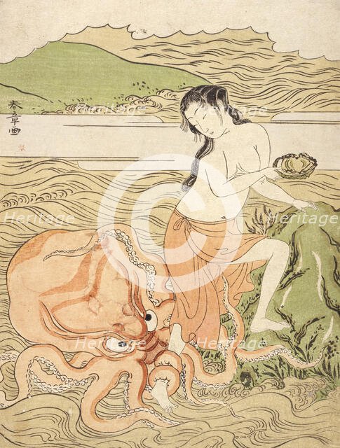 Abalone Fishergirl with an Octopus, between circa 1773 and circa 1774. Creator: Shunsho.