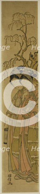 Couple Walking under Willow Tree, Japan, c. 1770/75. Creator: Naka Kuninobu.