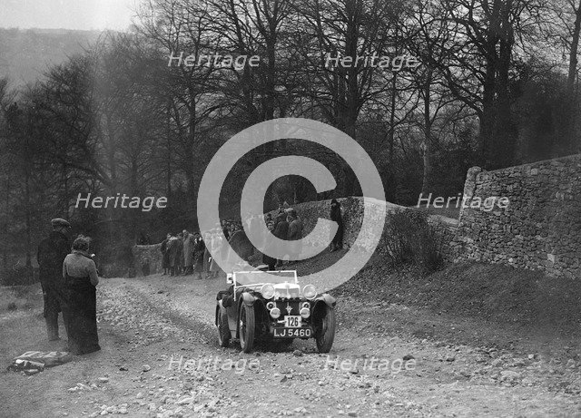 MG Magna of EH Banfield climbing Nailsworth Ladder, Sunbac Colmore Trial, Gloucestershire, 1934. Artist: Bill Brunell.