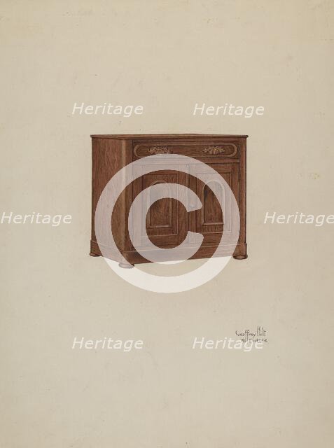 Wash Cabinet, with Marble Top and Semi-back, 1937/1940. Creators: Geoffrey Holt, William Kieckhofel.