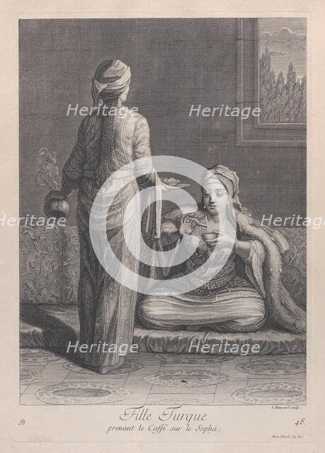 Fille Turque, prenant le Caffé sur le Sopha, 1714-15. Creator: Unknown.
