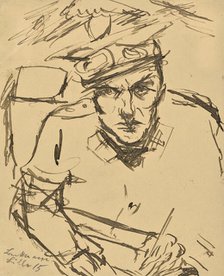 Self-portrait with nursing uniform and driving glasses, 1915. Creator: Beckmann, Max (1884-1950).