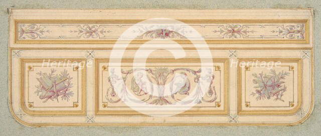 Design for a ceiling with two putti and symbols for the arts, second half 19th century. Creators: Jules-Edmond-Charles Lachaise, Eugène-Pierre Gourdet.