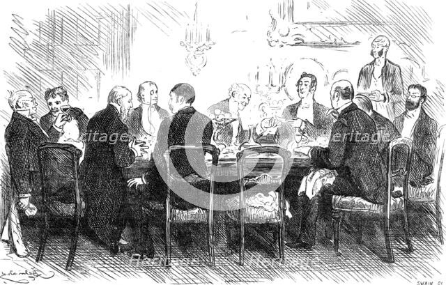 "So he merely pencilled on the back, 'Can't you give it to some one else?'" 1880. Creator: Joseph Swain.