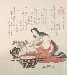 Woman Cutting Her Nails after Gathering Herbs, 19th century. Creator: Kubo Shunman.