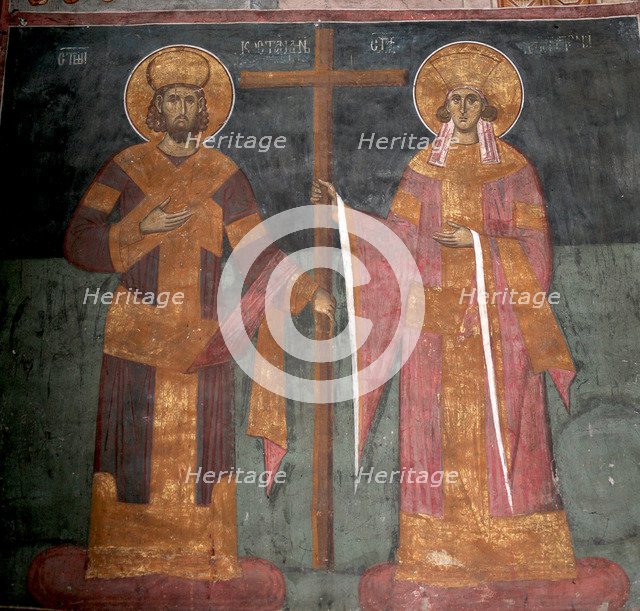 Exaltation of the Cross. Saints Constantine the Great and Helena, ca 1350. Artist: Anonymous  