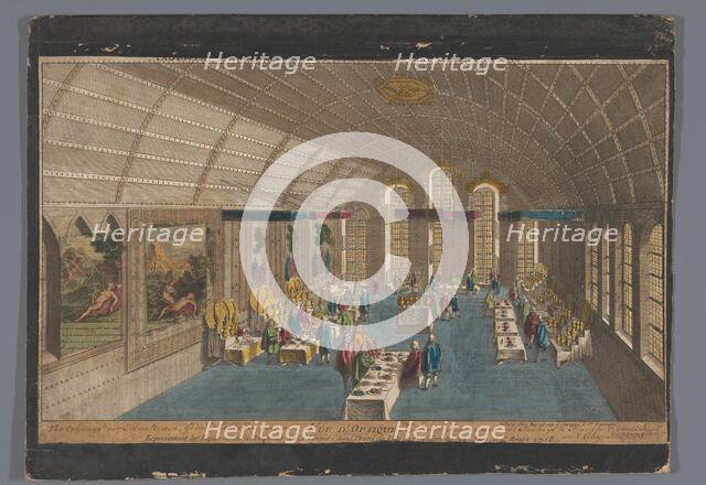 View of a room in the Romer in Frankfurt am Main with a meal for the emperor..., Creator: Anon.