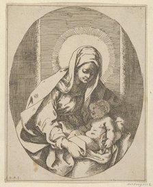 The Virgin holding the infant Christ on her lap, an oval composition, after Reni, 1620-50., 1620-50. Creator: School of Guido Reni.