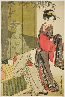 Drying and stretching cloth, Japan, c. 1796/97. Creator: Kitagawa Utamaro.
