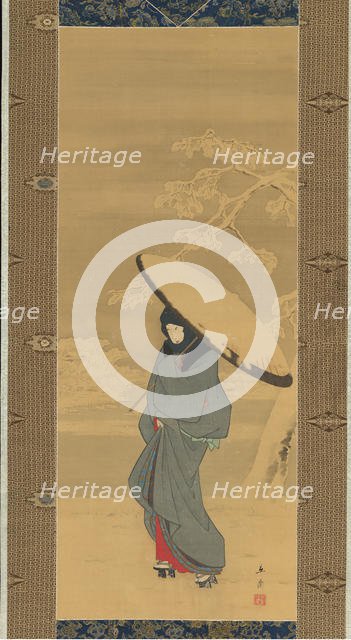 Woman Walking in the Snow, 1840s-early 1850s. Creator: Ando Hiroshige.