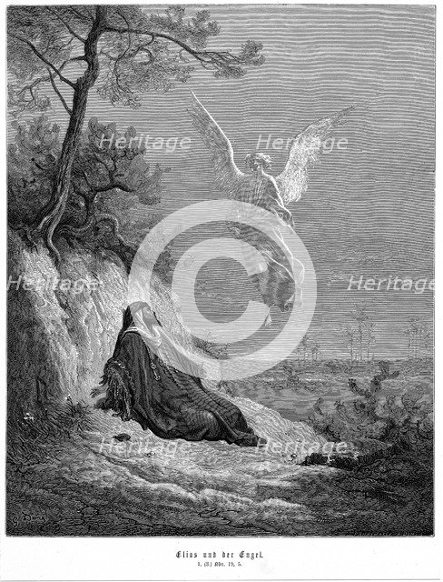 Elijah goes into wilderness and asks to die, but an angel comes and bids him 'arise and eat', 1866. Artist: Unknown
