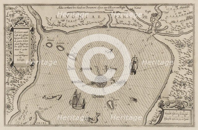 Nautical chart of the Gulf of Riga, Cartography. Creator: Waghenaer, Lucas Jansz. (1533/34-1606).