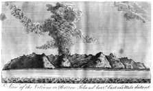 'View of the volcano on Barren Island', Andaman Islands, 1799. Artist: Unknown