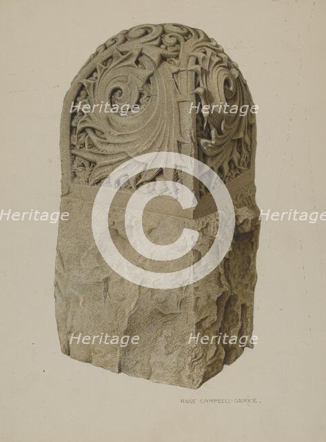 Stone Gate Post, c. 1939. Creator: Rose Campbell-Gerke.