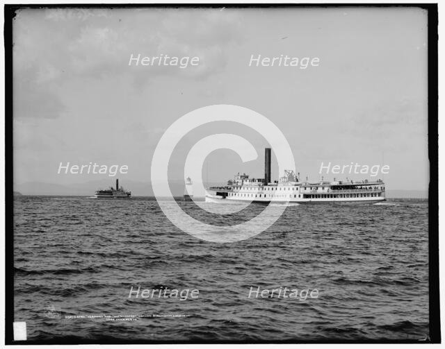 Strs. Vermont and Ticonderoga leaving Burlington harbor, Vt., Lake Champlain, c1907. Creator: Unknown.