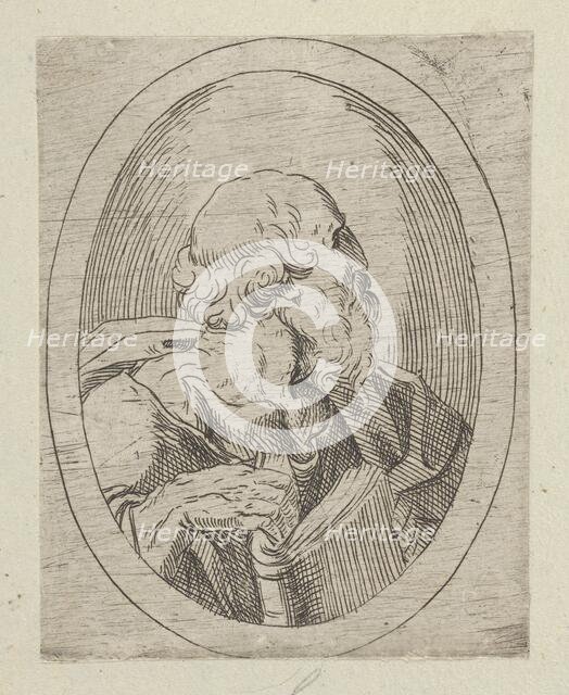An apostle seen in profile facing right, holding an open book, in an oval frame, from..., 1600-1640. Creator: Anon.