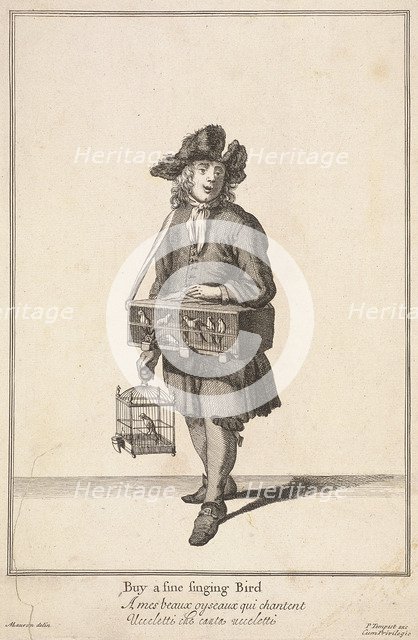 'Buy a fine singing Bird', Cries of London, (c1688?). Artist: Pierce Tempest