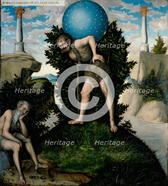 Atlas and Hercules (From The Labours of Hercules). Artist: Cranach, Lucas, the Elder (1472-1553)