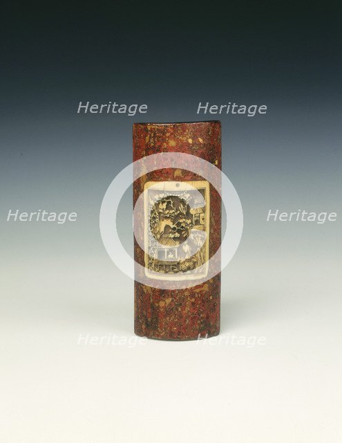 Lacquer wrist rest with rectangular ivory insert, Qing dynasty, China, 17th century. Artist: Unknown