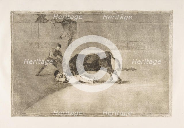 Plate 33 from the 'Tauromaquia': The unlucky death of Pepe Illo in the ring at Madrid., 1816. Creator: Francisco Goya.