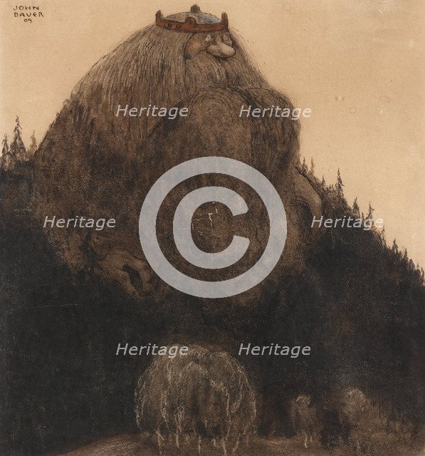 Herr Birre och trollen. Illustration for Bland tomtar och troll (Among Gnomes and Trolls) by Alfre