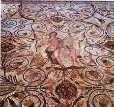 Mosaic, detail of the mosaic in a room of the Roman house in Merida Amphitheater.