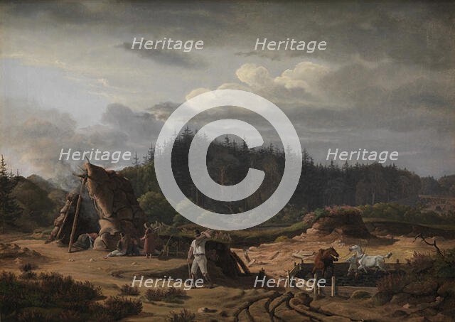 A Bog with Peat Cutters. Hosterkob, North Zealand, 1828. Creator: Ernst Christian Frederik Petzholdt.