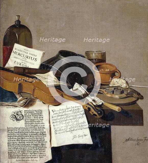 Still Life with a Copy of De Waere Mercurius, a Broadsheet with the News of Tromp's Victory..., 1655 Creator: Anthonie Leemans.