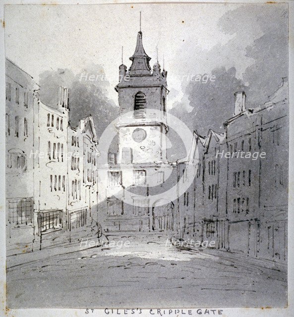 Church of St Giles without Cripplegate from Fore Street, City of London, 1790.         Artist: John Claude Nattes