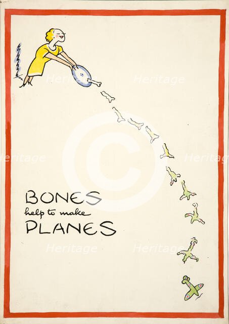 Salvage:'Bones help to make planes', World War II poster, between 1939 and 1946. Creators: Central Office of Information, Cyril Kenneth Bird.