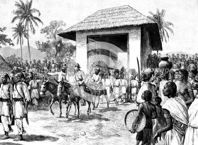 Stanley’s Emin Pasha Relief Expedition: entry of Emin Pasha and Mr. Jephson into Dufilé..., 1890. Creator: Unknown.