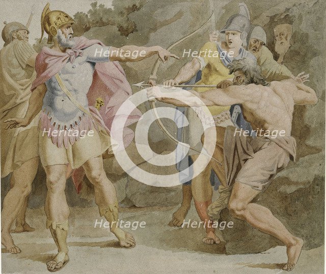 Philoctetes aiming the bow of Hercules at Odysseus, 1790. Artist: Carstens, Asmus Jacob (1754-1798)