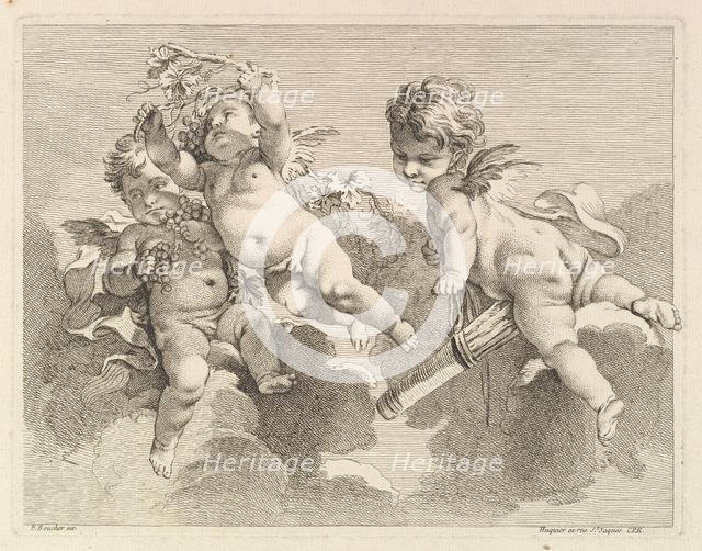 Three Loves, One holding a Quiver, the Other, Grapes, 1727-60. Creator: Pierre Alexandre Aveline.