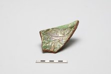 sherd, red body, white slip, green glaze, Mamluk period, 1250-1516. Creator: Unknown.